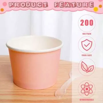 100 Pieces 8 oz Ice Cream Cups with 100 Pieces Spoons Ice Cream Containers Solid Color Disposable Sundae Cups Yogurt Dessert Bowls Party Supplies for Baby Shower Birthday Party (Pink)