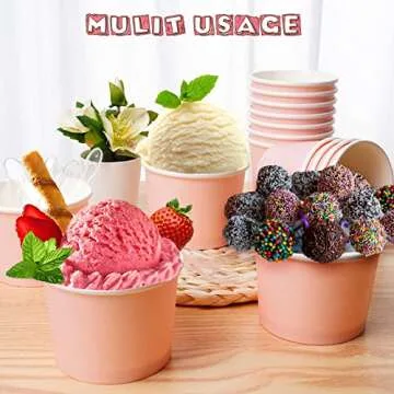 100 Pieces 8 oz Ice Cream Cups with 100 Pieces Spoons Ice Cream Containers Solid Color Disposable Sundae Cups Yogurt Dessert Bowls Party Supplies for Baby Shower Birthday Party (Pink)