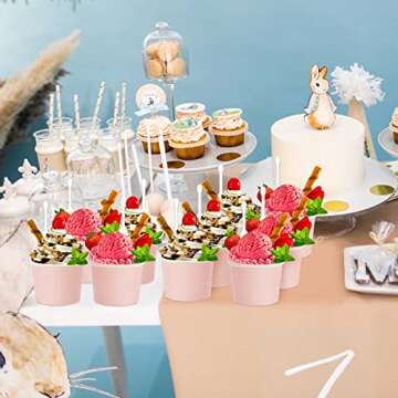 100 Pieces 8 oz Ice Cream Cups with 100 Pieces Spoons Ice Cream Containers Solid Color Disposable Sundae Cups Yogurt Dessert Bowls Party Supplies for Baby Shower Birthday Party (Pink)