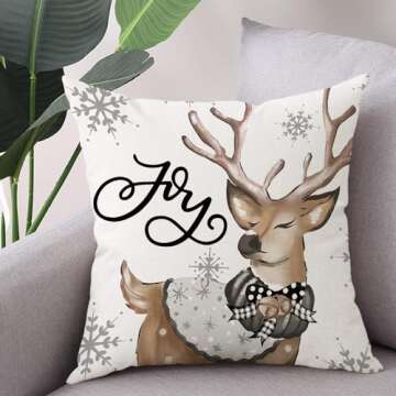 Coeufuedy Christmas Stripe Pillow Covers 18x18 Inch Set of 4 Snowman Reindeer Gloves Eucalyptus Winter Holiday Decorative Farmhouse Cushion Covers for Sofa Couch Living Room