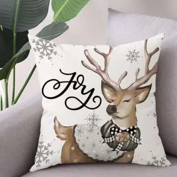 Coeufuedy Christmas Stripe Pillow Covers 18x18 Inch Set of 4 Snowman Reindeer Gloves Eucalyptus Winter Holiday Decorative Farmhouse Cushion Covers for Sofa Couch Living Room