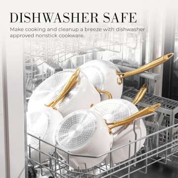 White and Gold Pots and Pans 15 PC Set - Premium Heavy Gauge Nonstick, Non Toxic, PFOA Free, Oven and Dishwasher Safe, Induction Compatible Cookware Set - Gold Kitchen Accessories