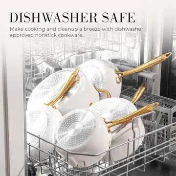 White and Gold Pots and Pans 15 PC Set - Premium Heavy Gauge Nonstick, Non Toxic, PFOA Free, Oven and Dishwasher Safe, Induction Compatible Cookware Set - Gold Kitchen Accessories