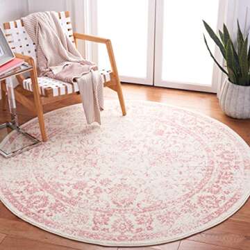 SAFAVIEH Adirondack Collection Area Rug - 6' Round, Ivory & Rose, Oriental Distressed Design, Non-Sh...
