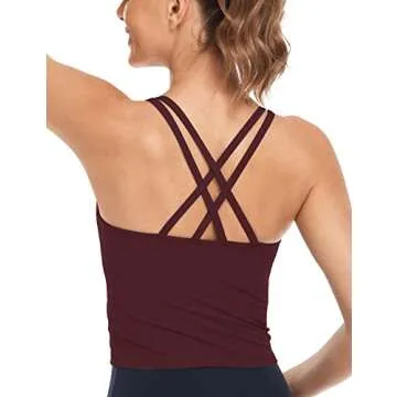 HeyNuts Longline Zeal Sports Bras for Women, Medium Impact Wirefree Yoga Bras Padded Workout Tank Tops Crisscross Back Crop Tops Cassis XS