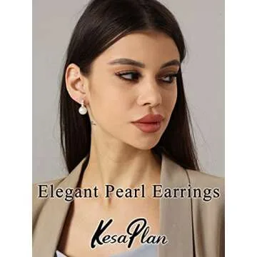 Pearl Earrings for Women 14K Gold Plated Hypoallergenic Pearl Earrings 5A Cubic Zirconia Dangle Earrings Elegant Jewelry (1-Gold)