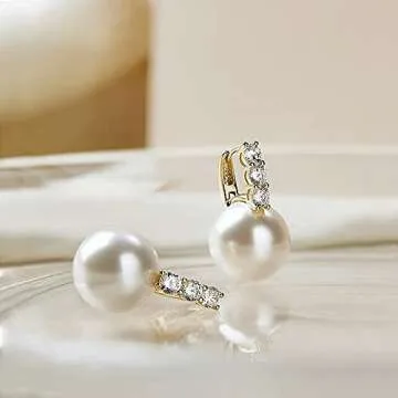 Pearl Earrings for Women 14K Gold Plated Hypoallergenic Pearl Earrings 5A Cubic Zirconia Dangle Earrings Elegant Jewelry (1-Gold)