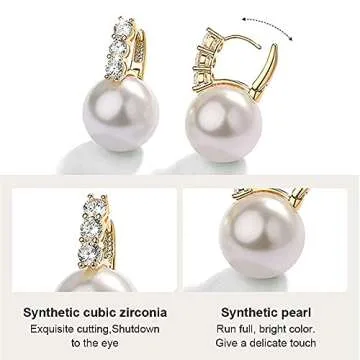 Pearl Earrings for Women 14K Gold Plated Hypoallergenic Pearl Earrings 5A Cubic Zirconia Dangle Earrings Elegant Jewelry (1-Gold)