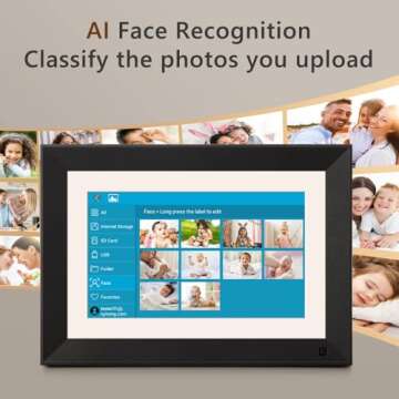 Digital Picture Frame - Benibela 10.1 Inch WiFi AI Smart Electronic Photo Frame with IPS Touch Screen, AI Recognition, 2 Filter, 32GB Slideshow Display, Share Photo Video Anywhere via Email App USB
