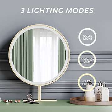 POVISON Luxury Vanity Makeup Desk with Mirror and Lights, 43" Modern Makeup Table with 3 Solid Wood Drawers, Partially Assembled, Dressing Table with Movable Tray Top for Bedroom Without Stool, Green