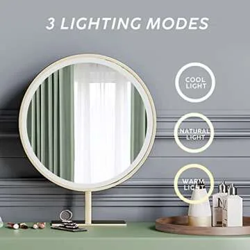 POVISON Luxury Vanity Makeup Desk with Mirror and Lights, 43" Modern Makeup Table with 3 Solid Wood Drawers, Partially Assembled, Dressing Table with Movable Tray Top for Bedroom Without Stool, Green