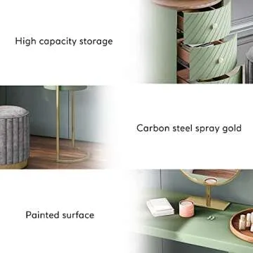 POVISON Luxury Vanity Makeup Desk with Mirror and Lights, 43" Modern Makeup Table with 3 Solid Wood Drawers, Partially Assembled, Dressing Table with Movable Tray Top for Bedroom Without Stool, Green