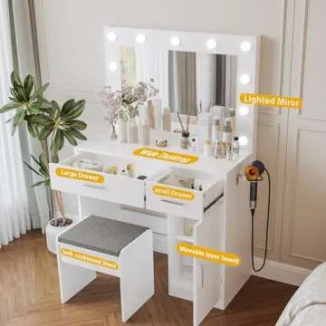 Stylish Viaozutis Vanity Desk with Adjustable Lighting and Storage