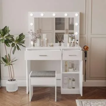 Stylish Viaozutis Vanity Desk with Adjustable Lighting and Storage