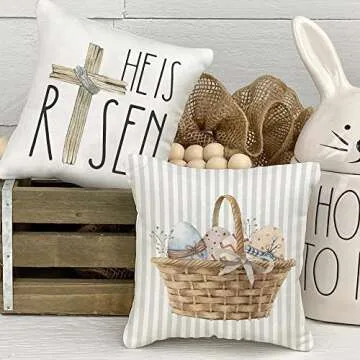 GEEORY Happy Easter Throw Pillow Covers 18x18 Set of 4 Easter Decorations for Home Bunny He is Risen Cross Eggs Decorative Spring Home Decor for Sofa Couch G209-18