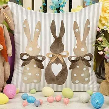 GEEORY Happy Easter Throw Pillow Covers 18x18 Set of 4 Easter Decorations for Home Bunny He is Risen Cross Eggs Decorative Spring Home Decor for Sofa Couch G209-18