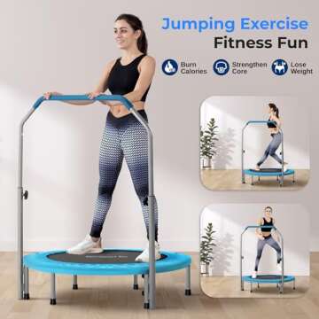 SereneLife 40" Foldable Mini Trampoline - Compact Fitness Trampoline for Kids Adults, Exercise Rebou...