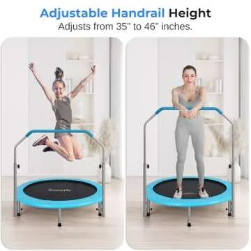 SereneLife 40" Foldable Mini Trampoline - Compact Fitness Trampoline for Kids Adults, Exercise Rebounder with Adjustable Foam Handle, Indoor/Garden Workout Equipment, Max Load 200 lbs, Sky Blue