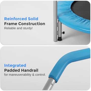 SereneLife 40" Foldable Mini Trampoline - Compact Fitness Trampoline for Kids Adults, Exercise Rebounder with Adjustable Foam Handle, Indoor/Garden Workout Equipment, Max Load 200 lbs, Sky Blue