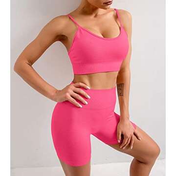 OQQ Yoga Outfit for Women Seamless 2 Piece Workout Gym High Waist Leggings with Sport Bra Set Rose