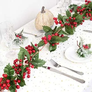 DearHouse 6FT Red Berry Christmas Garland, Flexible Artificial Berry Garland for Indoor Outdoor Home...