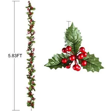 DearHouse 6FT Red Berry Christmas Garland, Flexible Artificial Berry Garland for Indoor Outdoor Home Fireplace Decoration for Winter Christmas Holiday New Year Decor