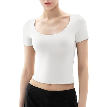 PUMIEY T Shirt for Women Short Sleeve Slim Fit Tops Scoop Neck Sexy Tee Women Clothing Splashed Whit...