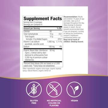 Nature’s Way Sambucus Immune Lozenges, High Potency Vitamin C, Elderberry, Wild Cherry Flavored, 2...