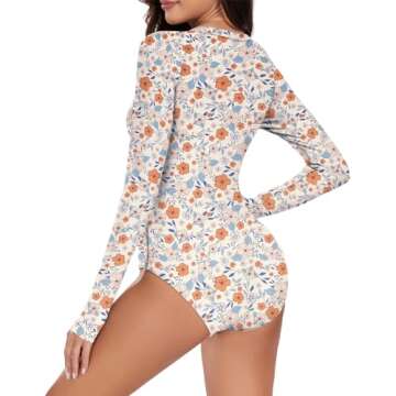 Century Star Long Sleeve Swimsuits for Women 2024 Rash Guard UPF 50+ One Piece Surfing Modest Full Coverage Zipper High Neck Cute Athletic Sporty Bathing Suit Swimwear Orange Flower 8-10