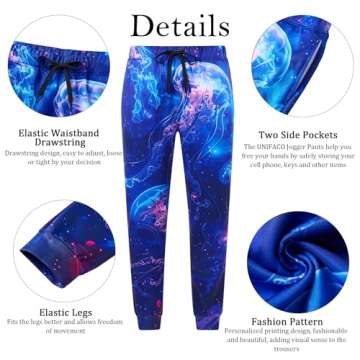 UNIFACO Unisex 3D Digital Print Sports Jogger Pants Casual Graphic Trousers Sweatpants with Drawstring