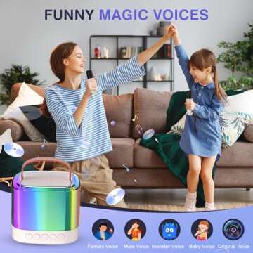 Mini Karaoke Machine for Kids Adults, Portable Bluetooth Karaoke Speaker with 2 Wireless Mics and LED Color Lights, Party, Christmas Birthday Gifts Toys for Girls/Boys Ages 3-12+, Beige