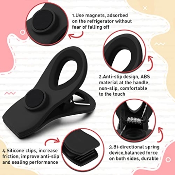 Versatile Black Magnetic Chip Bag Clips - 6 Pack