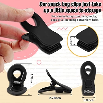 Versatile Black Magnetic Chip Bag Clips - 6 Pack