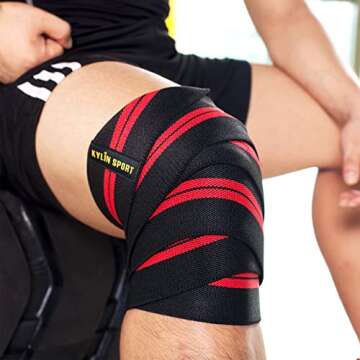 KYLIN SPORT 79" Knee Wrap (Pair) Elasticated Compression Knee Support for Cross Training WODs Gym Wo...