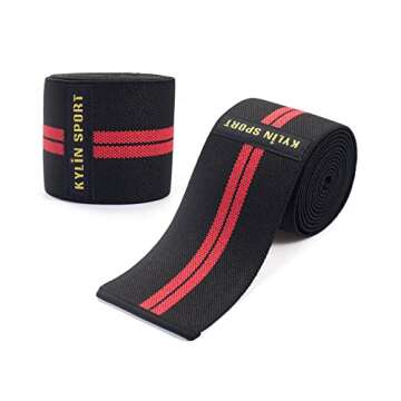 KYLIN SPORT 79" Knee Wrap (Pair) Elasticated Compression Knee Support for Cross Training WODs Gym Workout Weightlifting Fitness Powerlifting/Man and Woman (Red/Black)