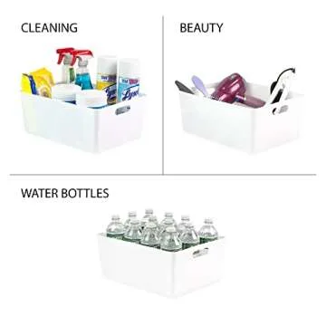 Isaac Jacobs 3-Pack XL White Storage Bin (13.9” x 10.6” x 5.75”) Set w/Cut-Out Handles, Plastic Organizer, Multi-Use, Home, Office, Pantry, Closet, Kitchen