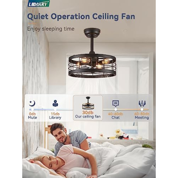 LEDIARY 16.5" Black Caged Ceiling Fan with Light Remote