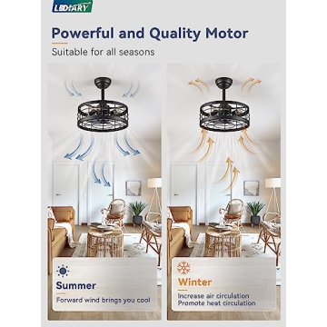 LEDIARY 16.5" Black Caged Ceiling Fan with Light Remote