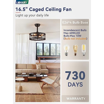 LEDIARY 16.5" Black Caged Ceiling Fan with Light Remote