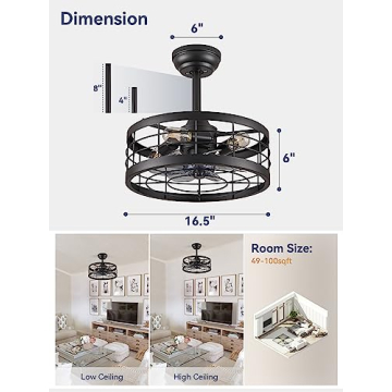 LEDIARY 16.5" Black Caged Ceiling Fan with Light Remote