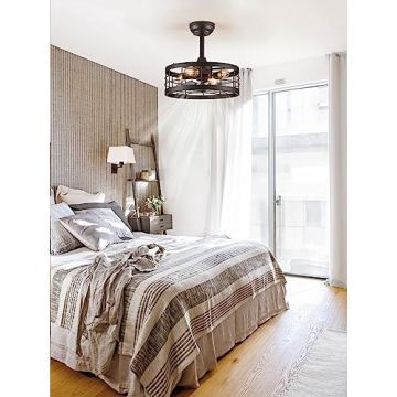 LEDIARY 16.5" Black Caged Ceiling Fan with Light Remote