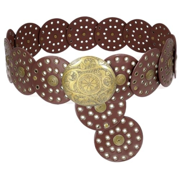 Buywis Wide Disc Belt for Women Boho Disk Concho Leather Belts Western Waist Belts for Dress 115CM