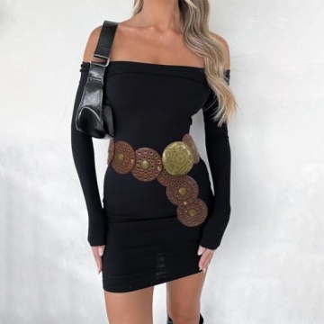 Stylish Buywis Wide Disc Boho Belt for Women 115CM