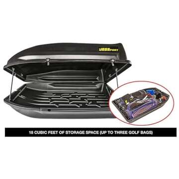 JEGS Rooftop Cargo Carrier for Car Storage - Large Roof Rack Cargo Carrier - Heavy Duty Weatherproof Storage - Made in USA - 18 Cubic Ft - 110 Lb Capacity - Aero Hard Shell Cargo Carrier