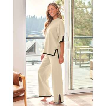 LILLUSORY Business Casual Outfits 2 Piece Women Two Piece Lounge Matching Going Out Knit 2024 Summer Fall Loungewear Sweat Suits Pants Sets Vacation Sweatsuits