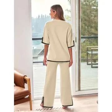 LILLUSORY Business Casual Outfits 2 Piece Women Two Piece Lounge Matching Going Out Knit 2024 Summer Fall Loungewear Sweat Suits Pants Sets Vacation Sweatsuits