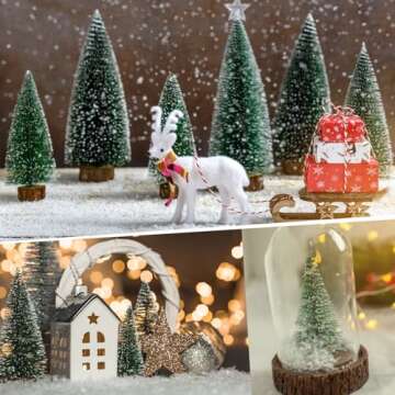 Small Christmas Tree Decorations Indoor, Bottle Brush Trees Christmas Centerpieces for Tables, Fake Pine Sisal Winter Decor with Wooden Base Gift Box for Xmas Holiday Party Home Craft, 4Pcs