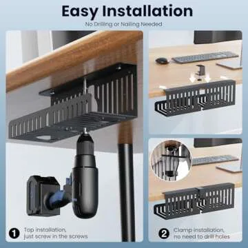 2 Pack Cable Management Tray,Under Desk Cable Tray,Metals Under Desk Cable Management Tray,Simple Installation