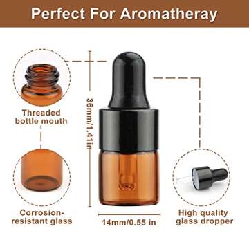 30Pcs Amber Glass Dropper Bottles Mini Empty Sample Vials Essential Oil Dropping Bottles Perfume Jar...