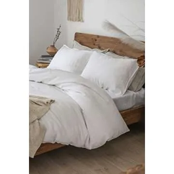 XZ XIFA White Linen Duvet Cover,100% Natural French Flax, Breathable & Durable Textured Bedding, Cooling Duvet Cover Sets 3pcs-1 Duvet Cover and 2 Pillowcases (King Size)